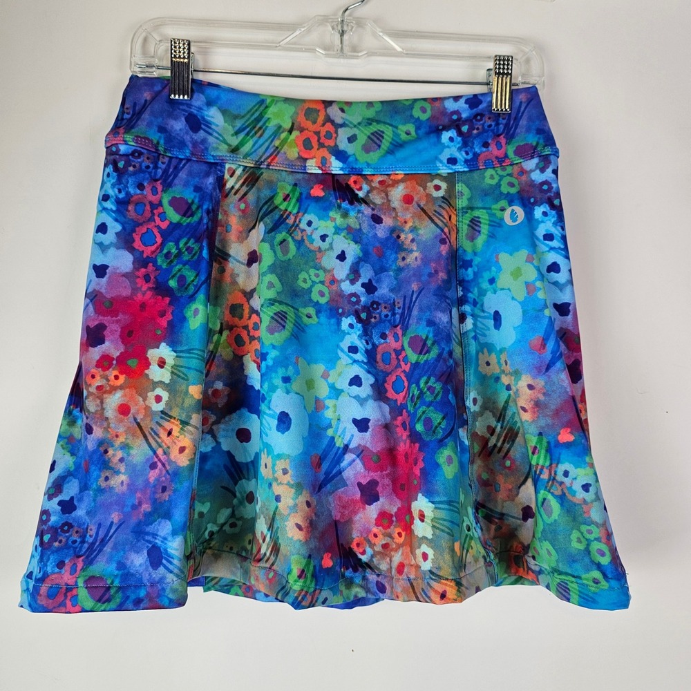 Dona Jo Womens Floral Active Skort Blue Multi Color Athletic Skirt Size Large
